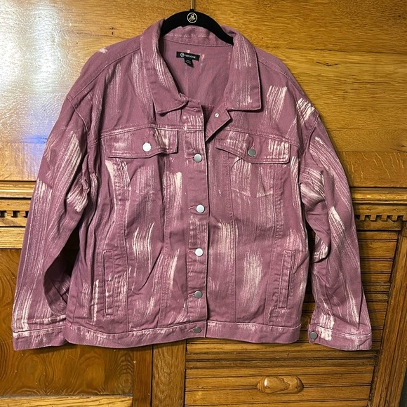 Versona Jackets & Blazers - Versona Y2K Streetwear Mauve Bleach Brushstroke Denim Jacket Cyber‎ Grunge Indie
